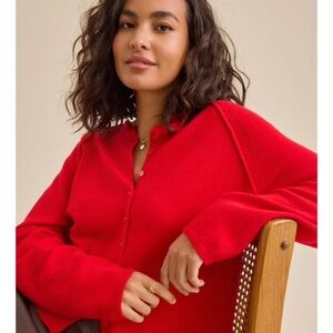 Altar'd State Bright Red Button-Up Sweater